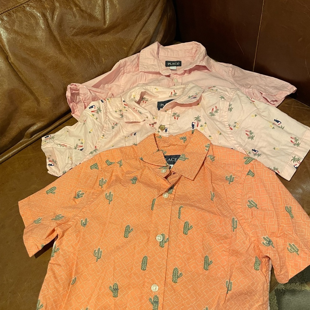 Place Boys' Short Sleeve Shirt Trio in Pink and Orange
